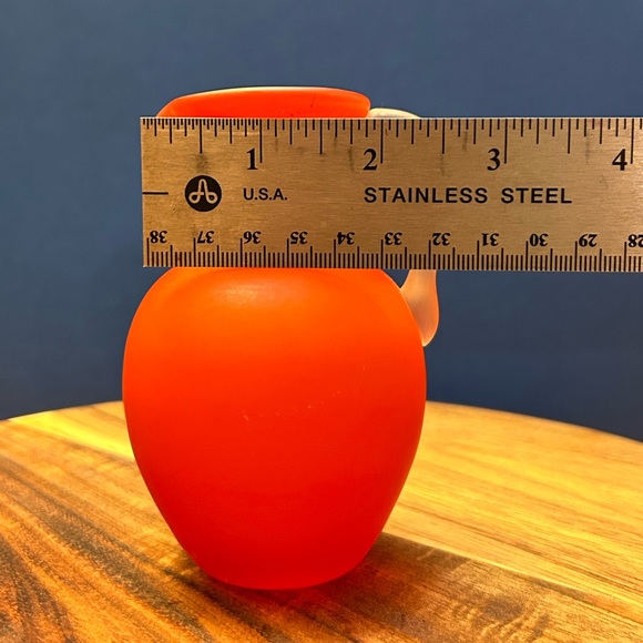 Satin Glass Hand Blown Orange Pitcher with Clear Attached Handle 4.5” X 2.5” - Picture 4 of 6